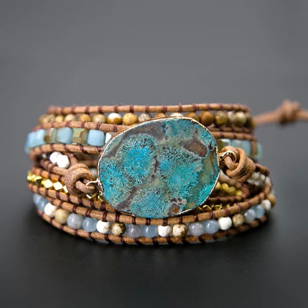 1 Left! Handmade Leather Jasper Wrap Bracelet - Picture 5 of 6
